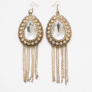 Vintage 60’s/70’s Tear Drop Drop & Dangle Chain Rhinestone Statement Earrings